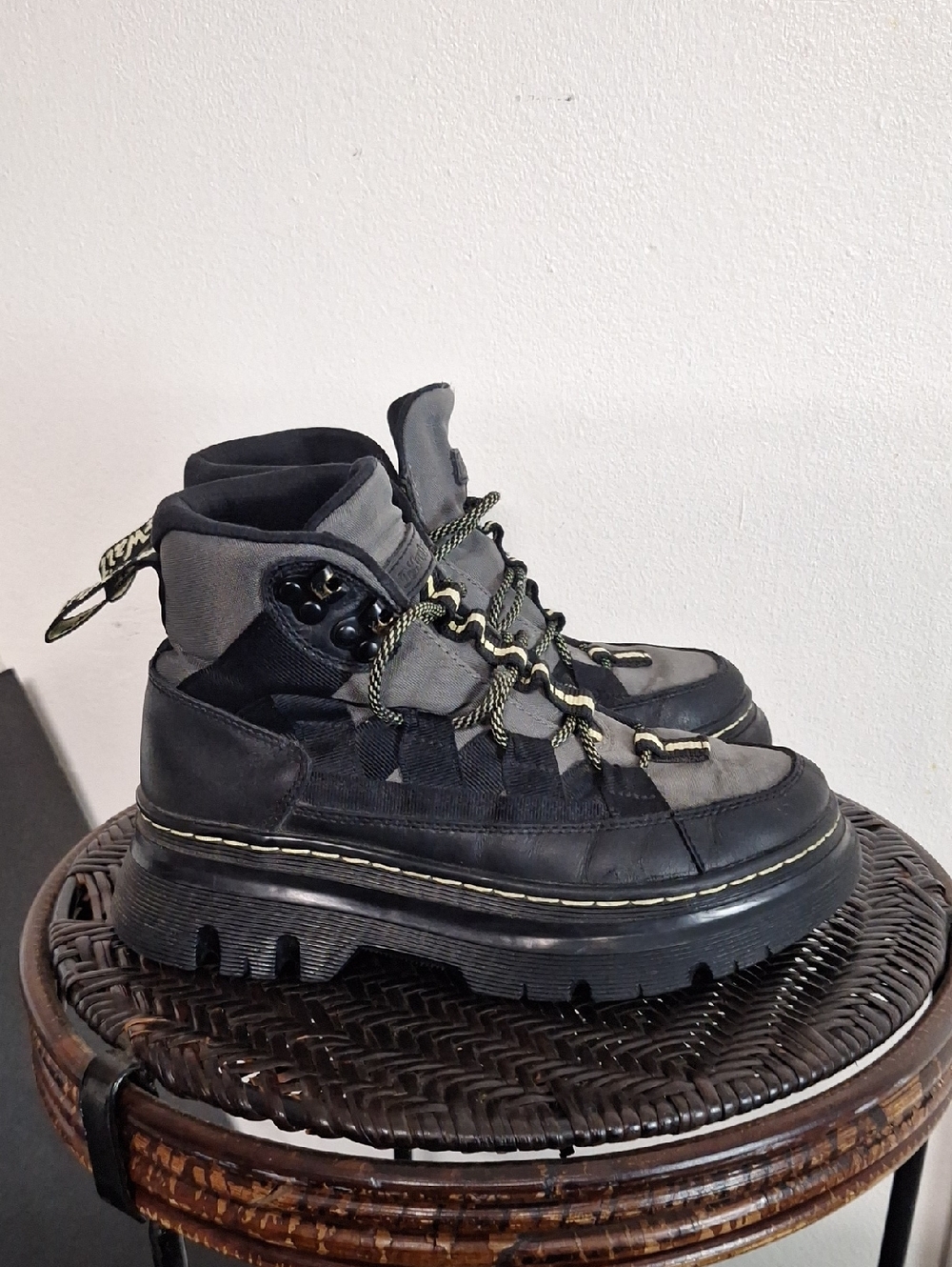 Dr. Martens Boury Utility Combat Boots Lace Up Black Gray Women Sz 6 Doc Marten